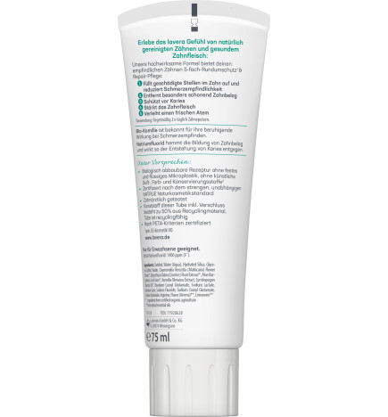 Dentífrico Sensitive Manzanilla y Flúor Bio Lavera 75 ml.