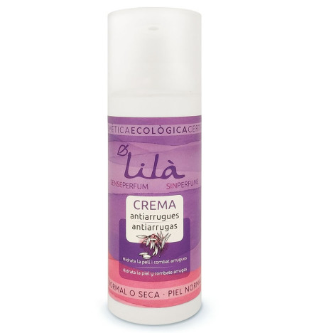 Crema antiarrugas hialurónico y argán sin perfume Lilà Cosmètics 50 ml.