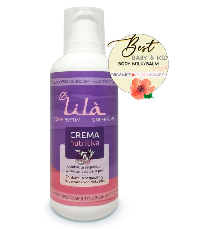 Crema nutritiva corporal sin perfume Lilà  Cosmètics 400 ml.