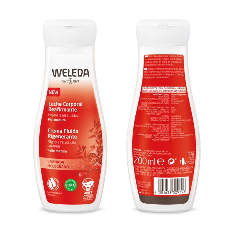 Leche corporal regeneradora de Granada Weleda 200 ml.