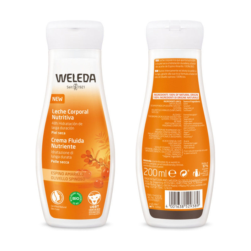 Leche corporal nutritiva de Espino Amarillo Weleda 200 ml.