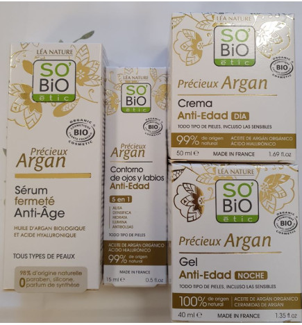 Pack antiedad argán y ácido hialurónico So Bio (4 productos)