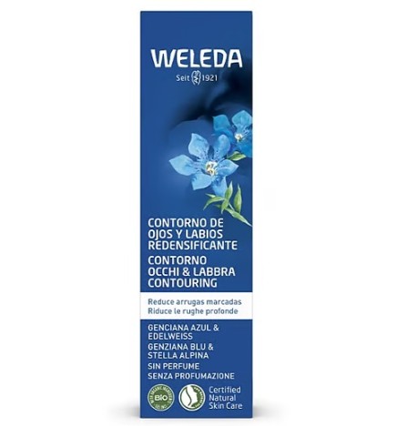 Contorno de Ojos y Labios Redensificante de Genciana Azul y Edelweiss Weleda 10 ml.