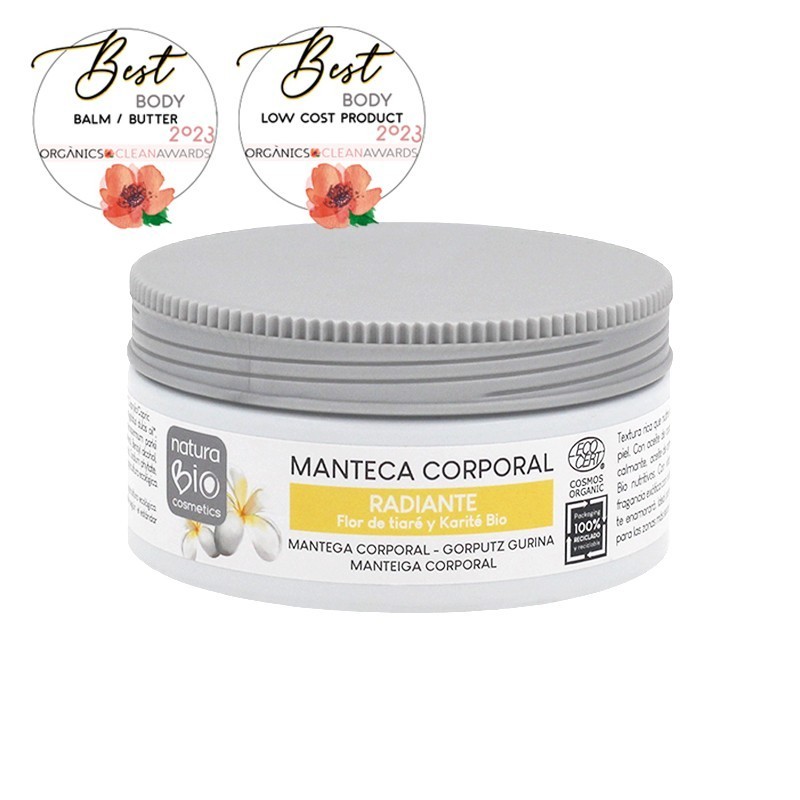 Manteca corporal radiante tiaré y karite NaturaBIO 200 ml.