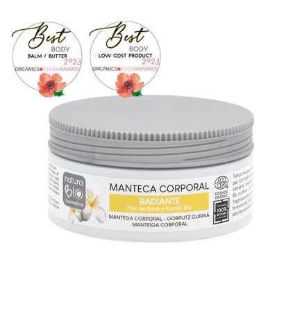 Manteca corporal radiante tiaré y karite NaturaBIO 200 ml.