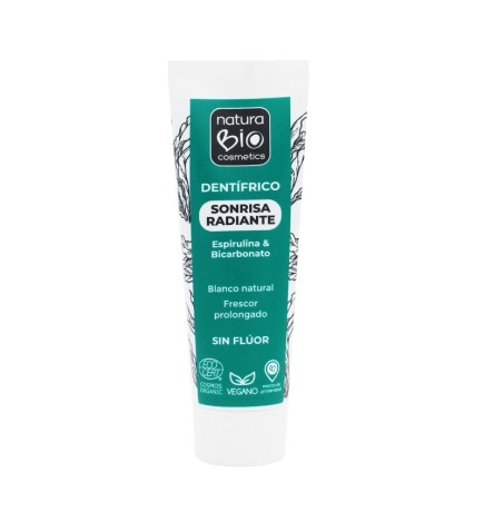 Pasta de dientes sonrisa radiante espirulina & bicarbonato NaturaBIO 75 ml.