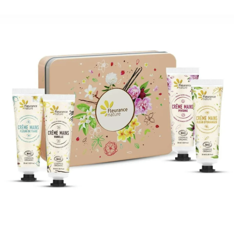 Cofre 4 cremas de manos florales 30 ml. Fleurance (caja naranja)