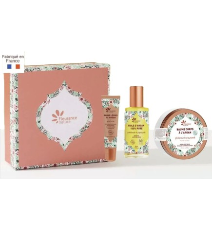 Cofre Argán: Aceite+ Bálsamo labial + Bálsamo cuerpo Fleurance