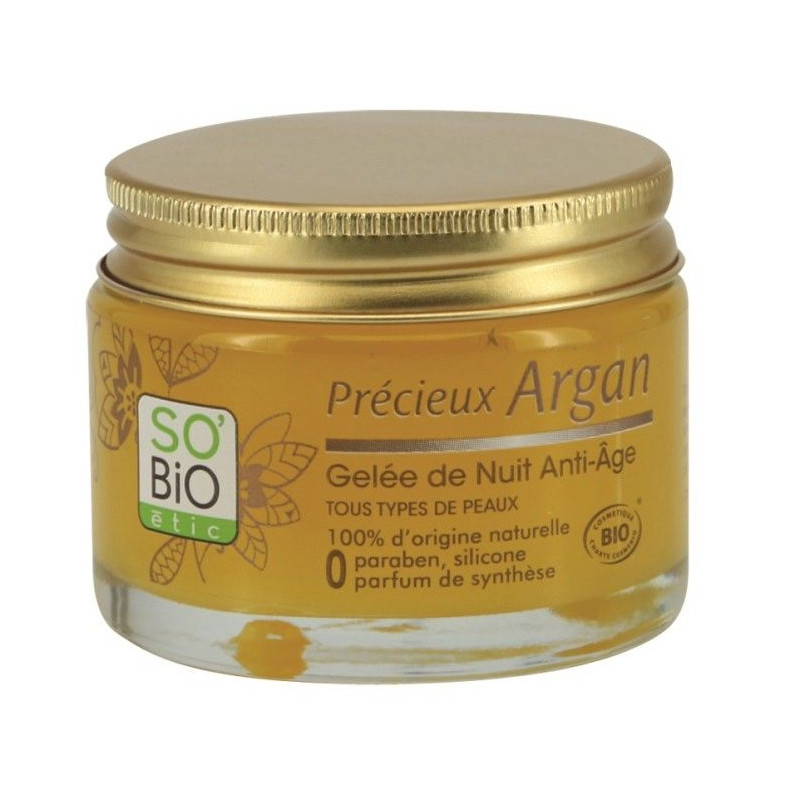 Gel tratante de noche antiedad con argán y ácido hialurónico So Bio 40 ml.