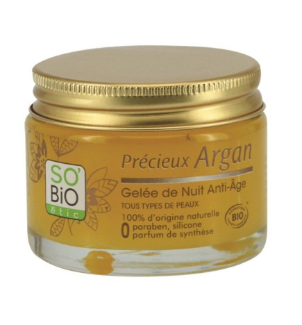 Gel tratante de noche antiedad con argán y ácido hialurónico So Bio 40 ml.