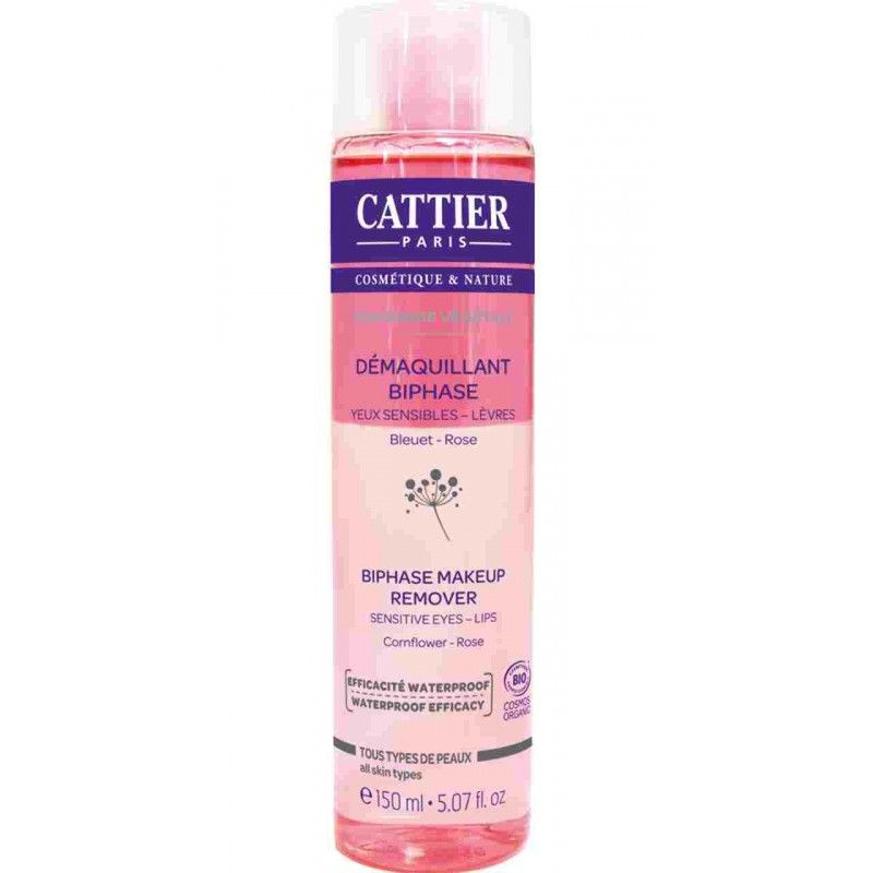 Desmaquillador bifásico ojos sensibles y labios Cattier 150 ml.